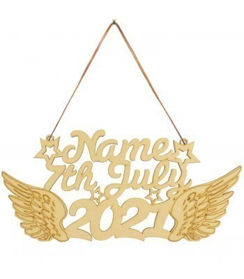 Laser cut Personalised Angel Wings With Name and Date Sign